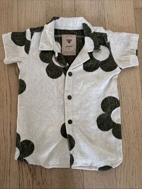 OAS Beige & Green “Meadow” Terry button down shirt, size 12
